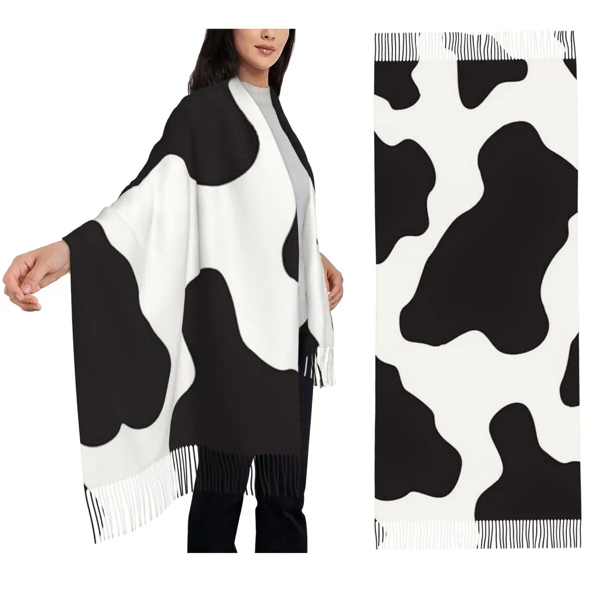 

Ковбойский деревенский ранчо с принтом коровы, шарф с кисточками, женские мягкие теплые шали и накидки, длинная осенне-зимняя шаль, накидка