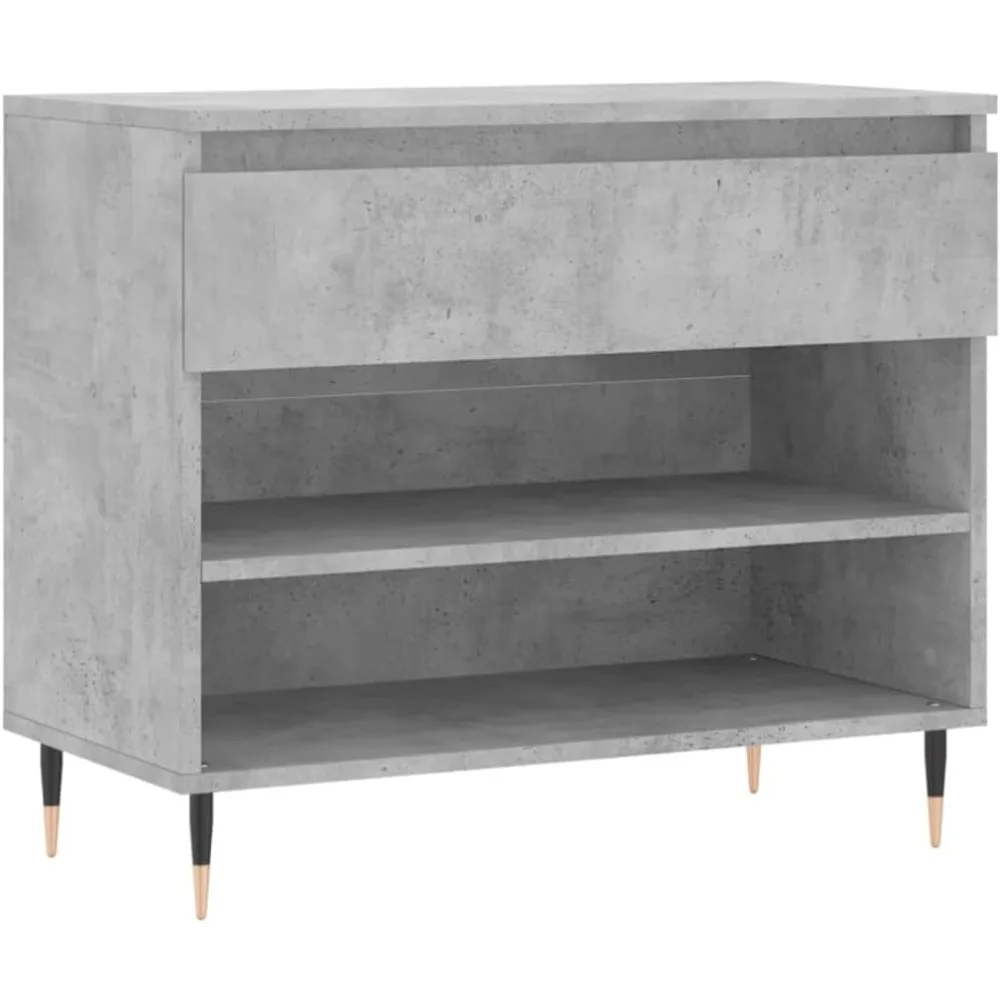 خزانة تخزين الأحذية باللون الرمادي الخرساني المعاصر | منظم مدخل خشبي هندسي بأرجل معدنية | مقصورات واسعة ل #2