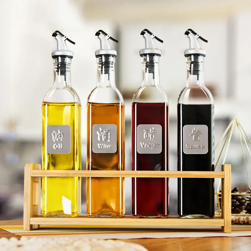 Household 500Ml Oil Pot Kitchen Spice Jar Glass Oil Bottle Soy Sauce Vinegar Bottle Transparent Dustproof Cruet