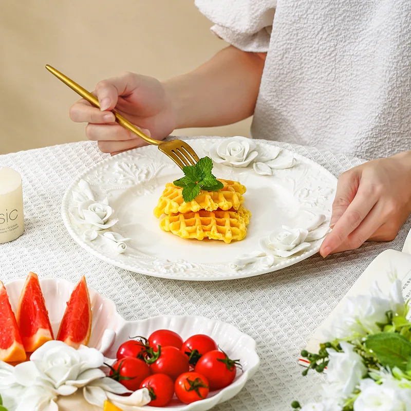 الأوروبية اليدوية الإغاثة اليد قرصة زهرة أطباق فاكهه كعكة طبق للوجبات الخفيفة السيراميك المنزلية مطعم الفواكه المجففة #3