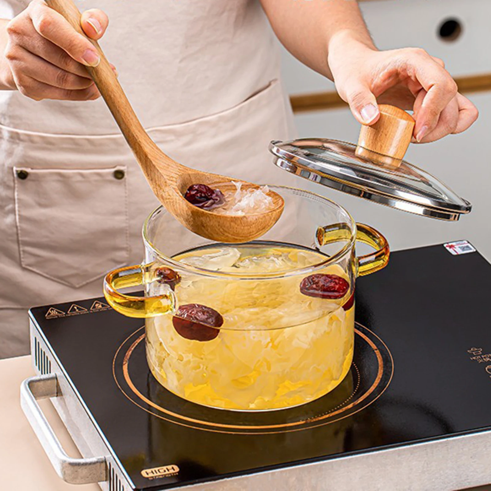 Clear Cooking Saucepan with Lid Thicker and Heavier Upgraded Glass Pot for Cooking Ramen Oatmeal and Other Dishes