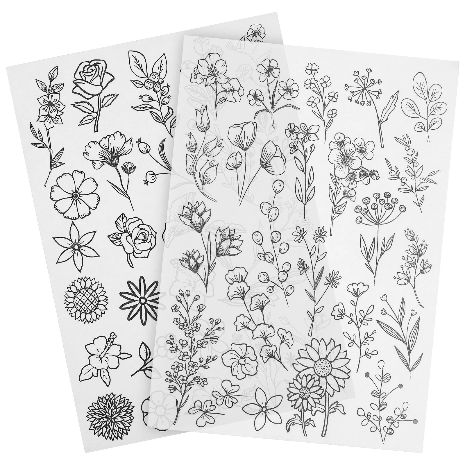 2 Sheets Water Soluble Embroidery Patterns Floral Stickers Flower Stencils and Stitch Designs Thread Backing for Fabric