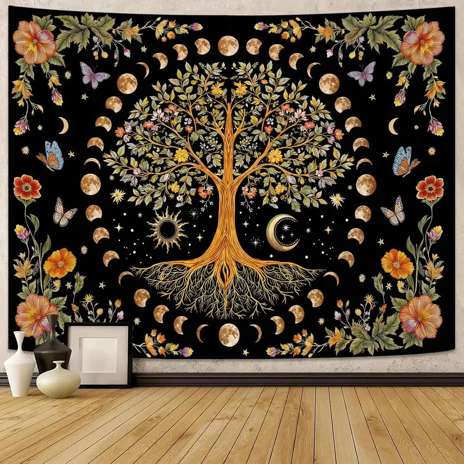 VIKAMA Tree of Life Tapestry: Celestial Sun and Moon, Wall Decor for Bedrooms and Living Rooms Tapestry Home Decor