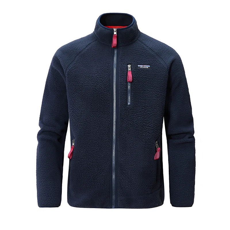 Herren Polar Fleece Jacke Stehkragen Vollreißverschluss Outdoor Wanderjacke Mehrere Reißverschlusstaschen Thermisch Warm Lässige Sport-Oberbekleidung A – Detail 1