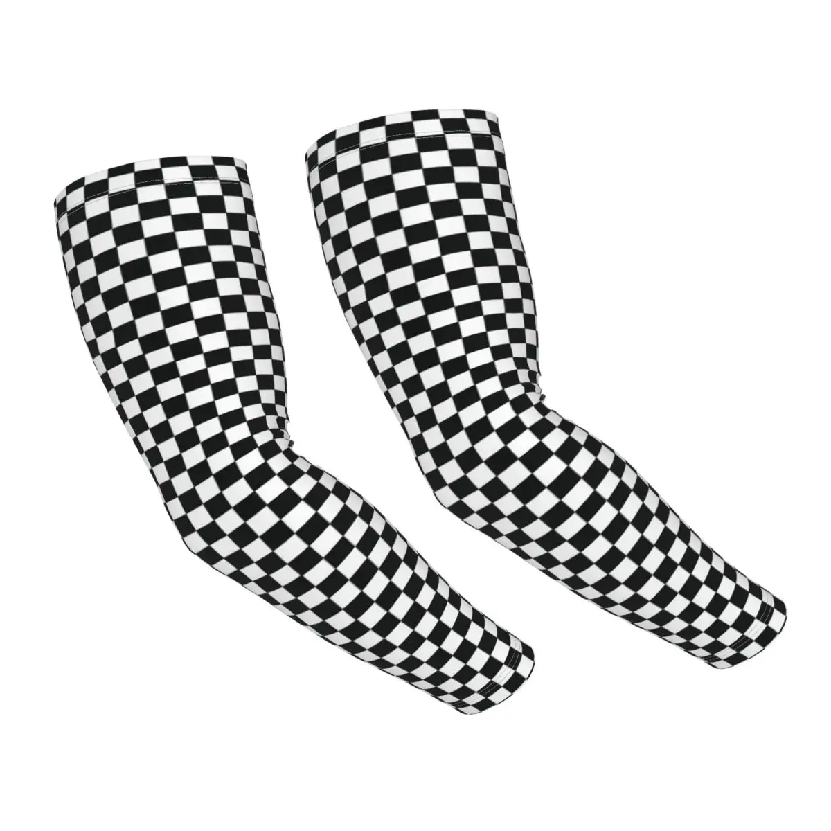 

Custom Cooling Checkerboard Plaid Arm Sleeves Men Women Black And White Plaid Athletic Sports Tattoo Cover Up for Basketball