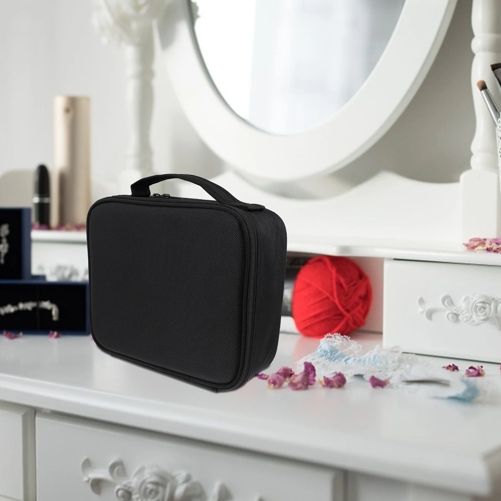 

Makeup Bag Case H held Storage Travel Toiletry Brush Container Durable Oxford PU Durable Makeup Tool Bag Black Portable