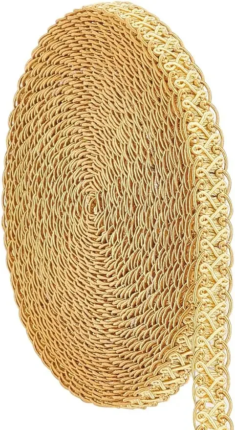 12m/13 Yards Golden Gimp Braid Trim, 15mm/0.6 inch Decorative Woven Braid Trim Sewing Centipede Lace Ribbon Polyester Upholstery