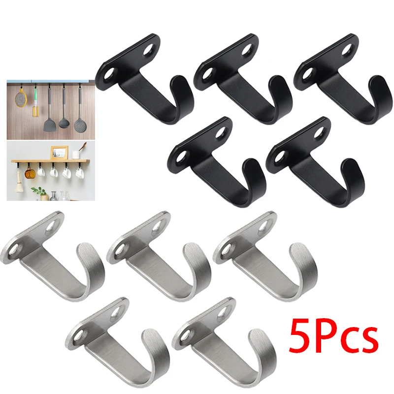 5Pcs Stainless Steel Screw Mounted Ceiling Hooks, Under-Shelf Towel, Heavy Duty Hanger For Bathroom Cabinet Garage