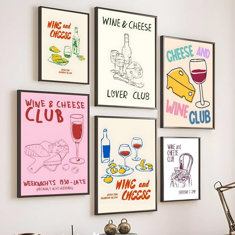 

Wine And Cheese Club Poster Prints Perfect Design Nordic Modern Home Decor Gift