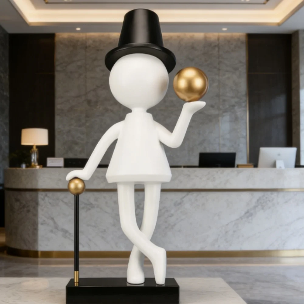 Modern Luxury Abstract Gentleman in Top Hat Fiberglass Sculpture Easy to Clean Multi-Scene Decoration