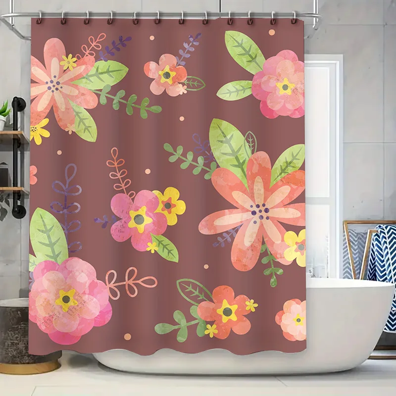 Vintage Floral Print Shower Curtain Waterproof Fabric Bathroom Decor for Home Decoration Accessories