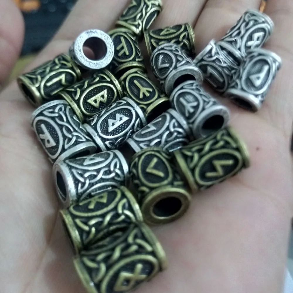 24Pcs Metal Tubes Hair Braids Beard Dreadlock Beads Hair Accessories Set Viking Rune Bead Spacer Knife Beads Rings Clips Pendant