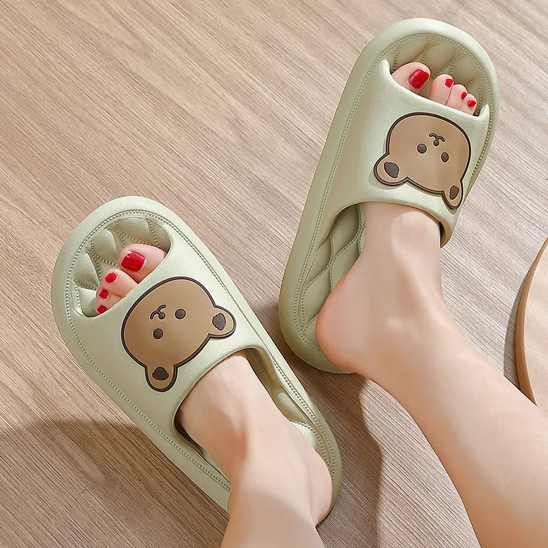 

House Slippers Woman Summer Beach Slides Indoor Non Slip Eva Sandals bear Kawaii cartoon Home Men Male Ladies Shoes Platform