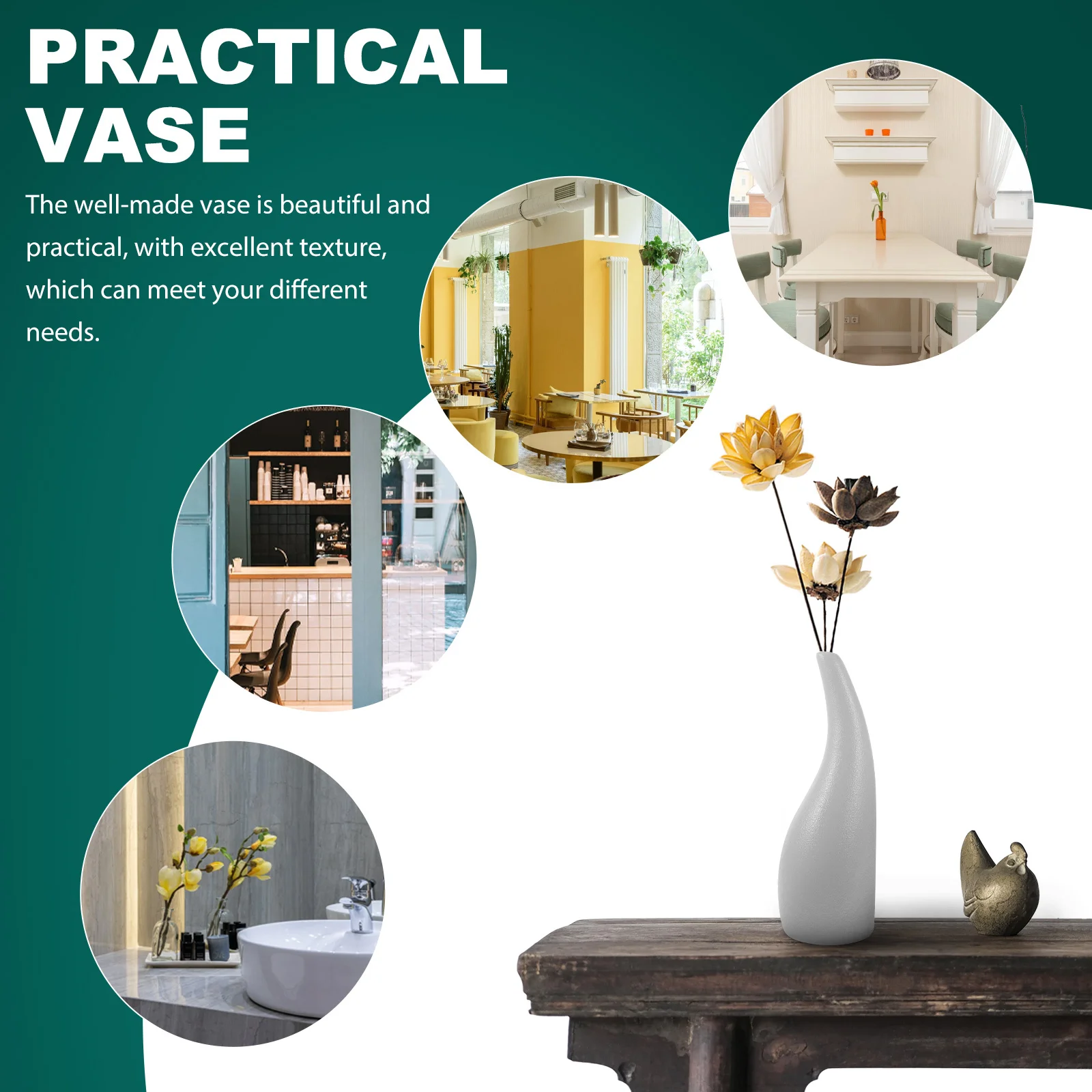 

1Pcs White Ceramic Vase Water Drop Shape Elegant Flower Vase for Office Desktop Dry Flower Decoration Ceramic Case