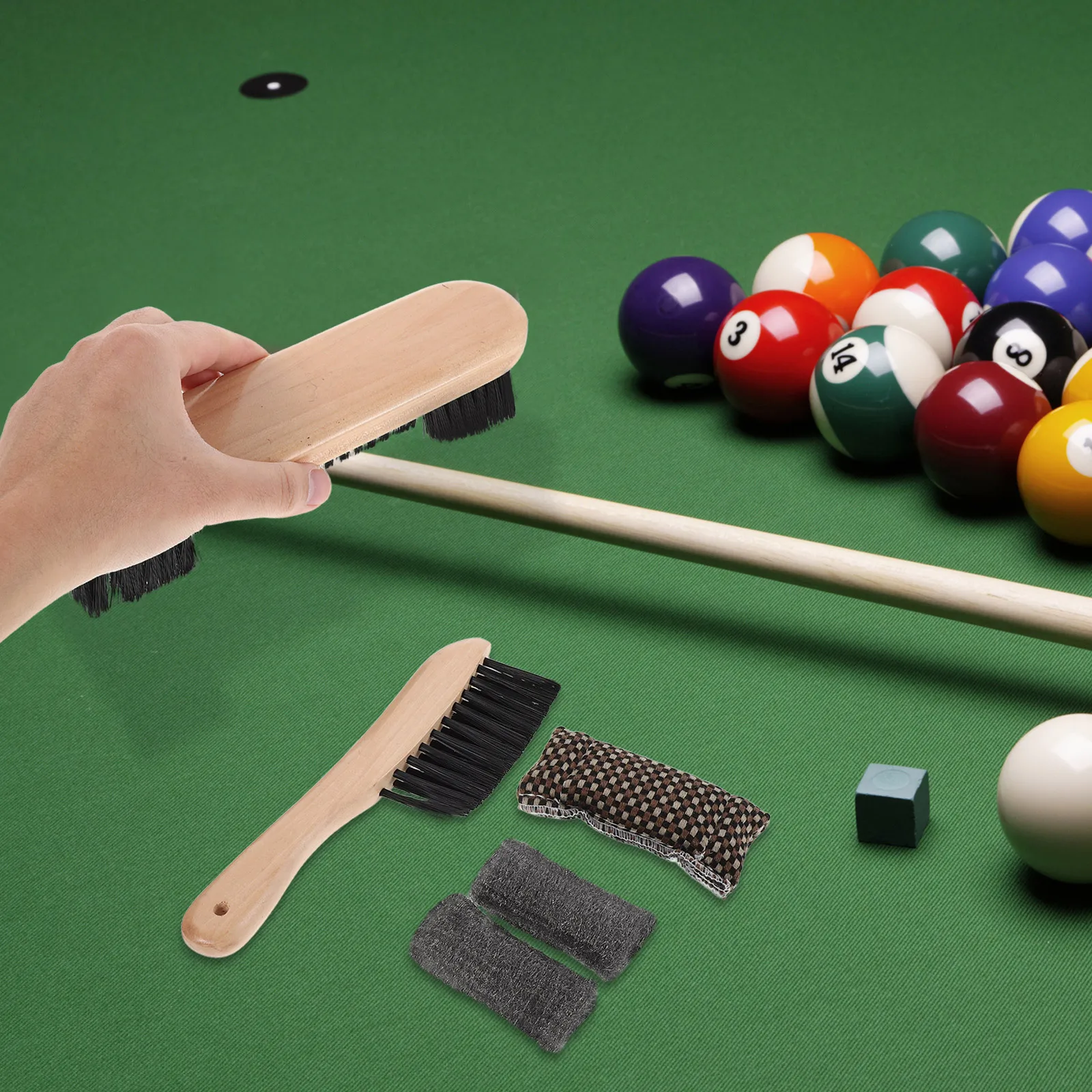 1Set Billardtisch Pinsel Set Weiches Haar Ergonomischer Griff Billardtisch Reinigung Kit Filz Schiene Tuch Wartung Pinsel für Billard