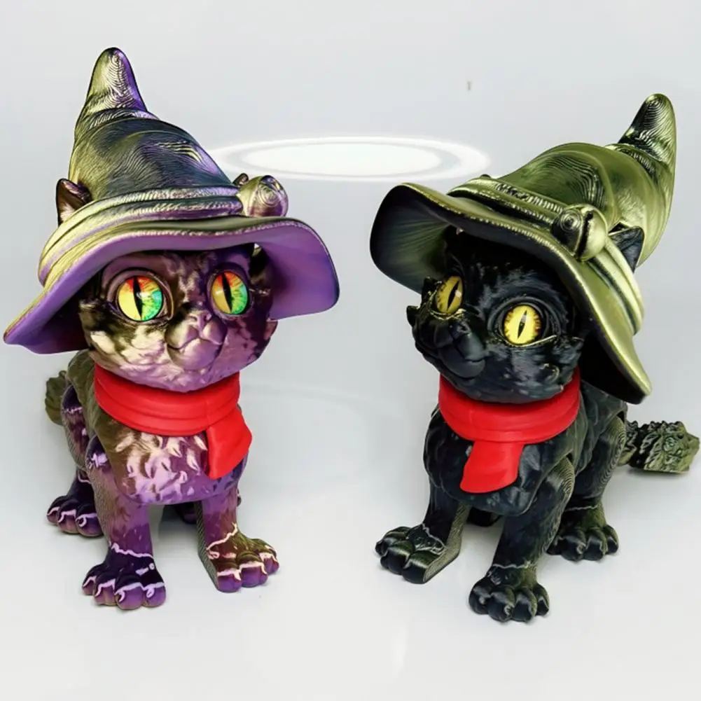 

Exquisitely Detailed Cat Figurine Articulated Cat Stress Relief Toy Articulated Cat Hat Ornament Big Eyes Fidget Toy for Stress