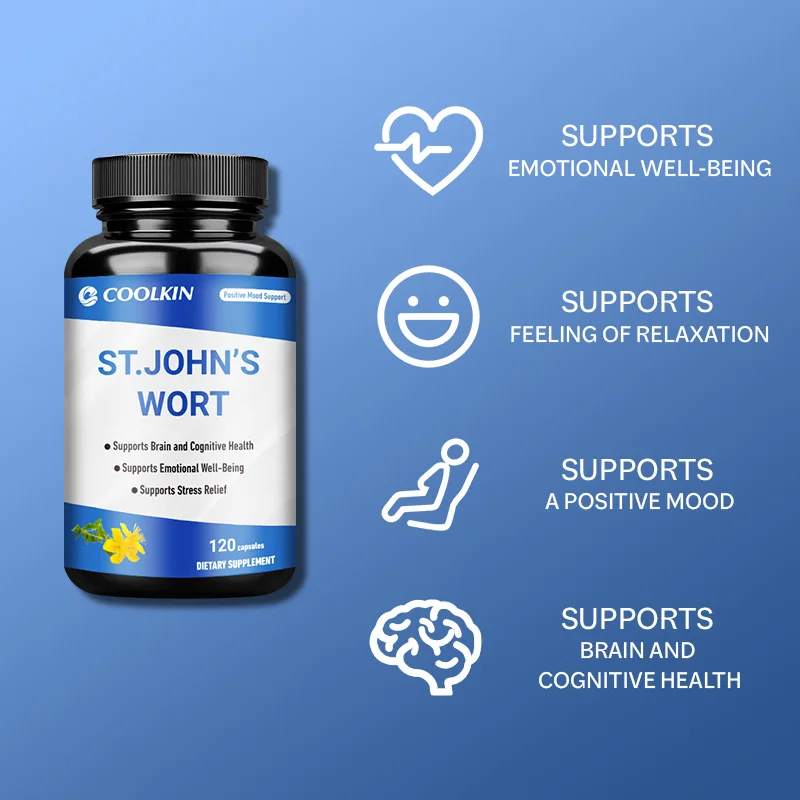 St. John\'s Wort 500mg - 0.3% Hypericin, For Stress Anxiety Depression, Gluten Free and Non-GMO