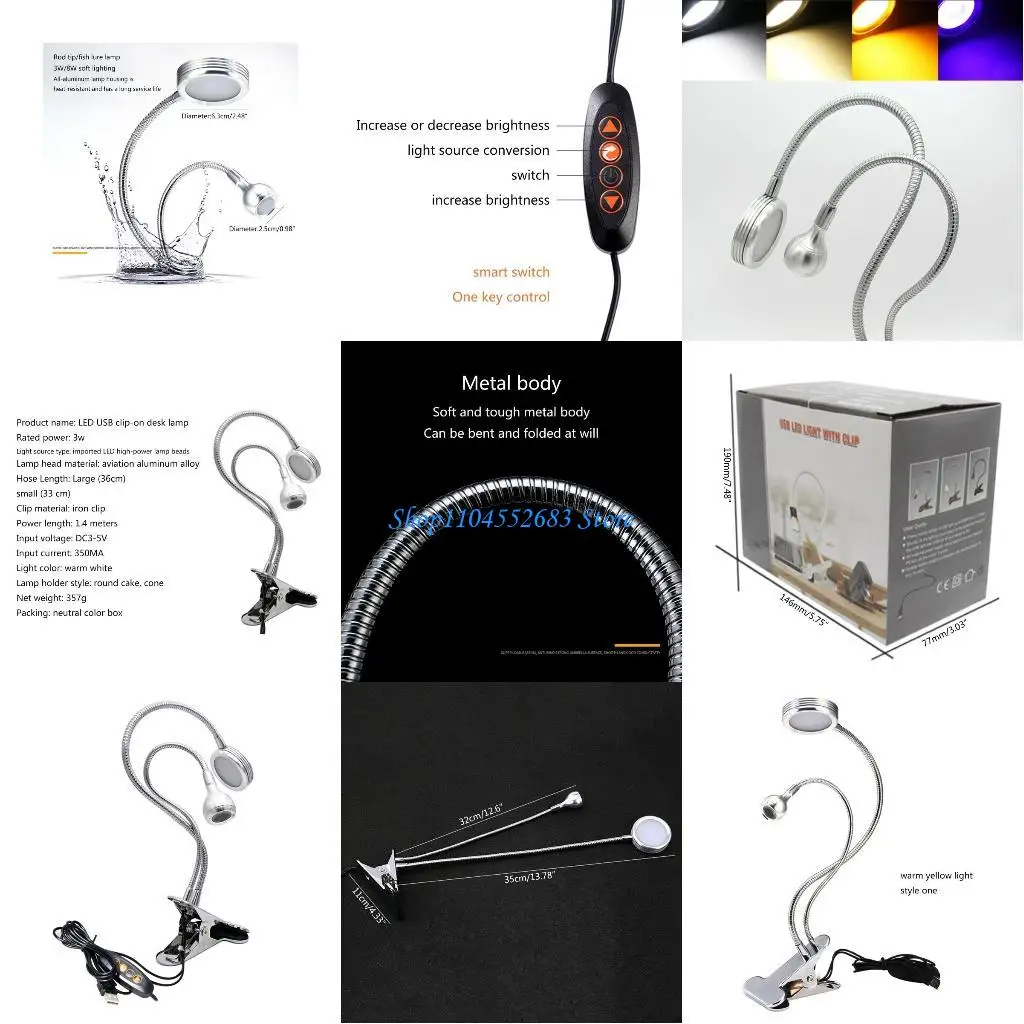 

Y6GD Aluminum Alloy Material Book Lights Clip on Book Lamp for Eye for Protection Rea