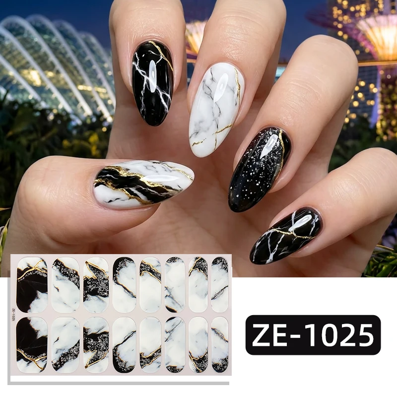 Adesivos de Unha 16Tips com Cobertura Total, Efeito Mármore Gradiente, Tiras de Esmalte Duradouras, Autoadesivas, para Decoração de Unhas DIY e Manicu