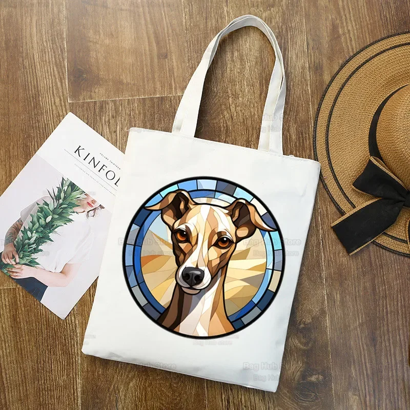 Greyhound Dog Crazy Greyhound Lady Boodschappentas Kruidenier Shopper Jute Tas Tote Bag Shoping Herbruikbare Bolsa Compra Sacolas