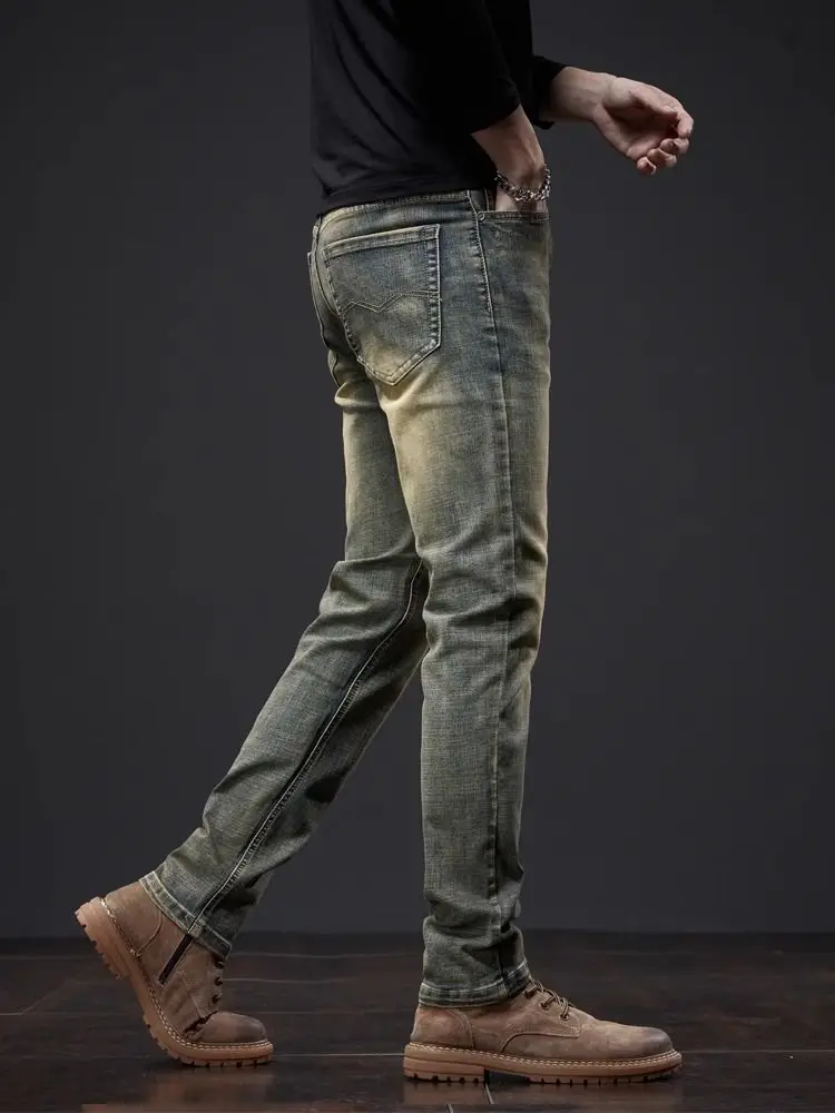 Pantalones vaqueros clásicos elásticos para hombre, Jeans con entrepierna abierta, Estilo Vintage, a la moda, otoño e invierno, novedad de 2023