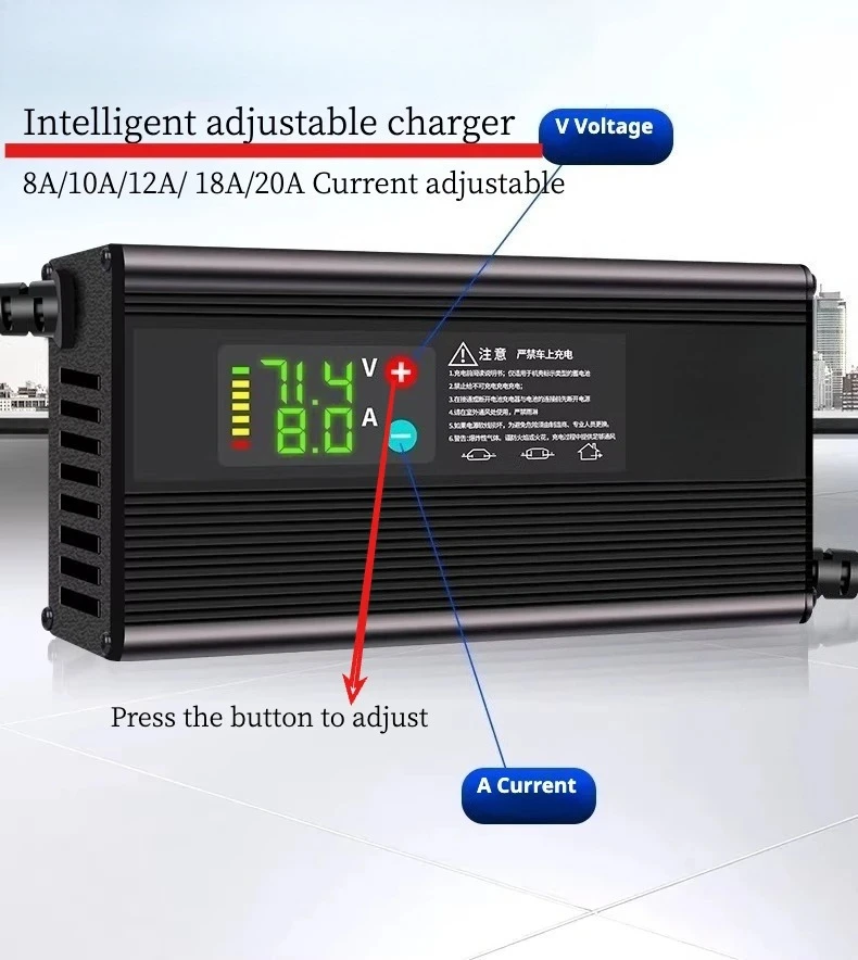 

Зарядное устройство для литий-ионных и LiFePO4 аккумуляторов 10А 20А с регулировкой тока, 48В 58.4В 72В 60В 67.2В 84В 54.6В, 13S 16S 20S 24S, быстрая зарядка, запчасти