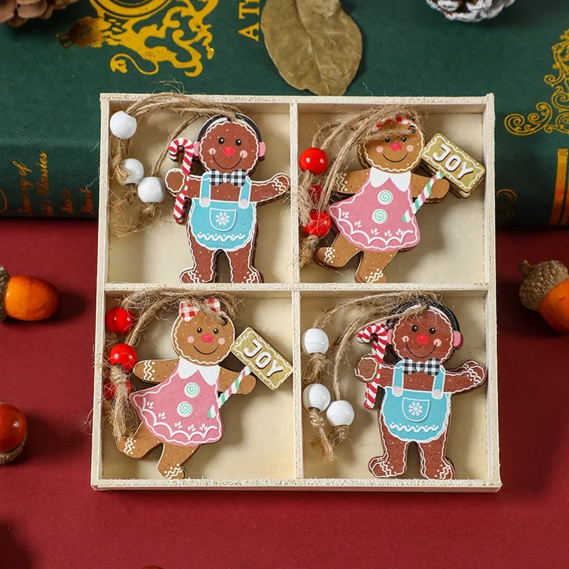 2024 Hot Pack of 12 New Christmas Decorations Wooden Colorful Couple Models Small Pendant Christmas Tree Hanging Ornaments