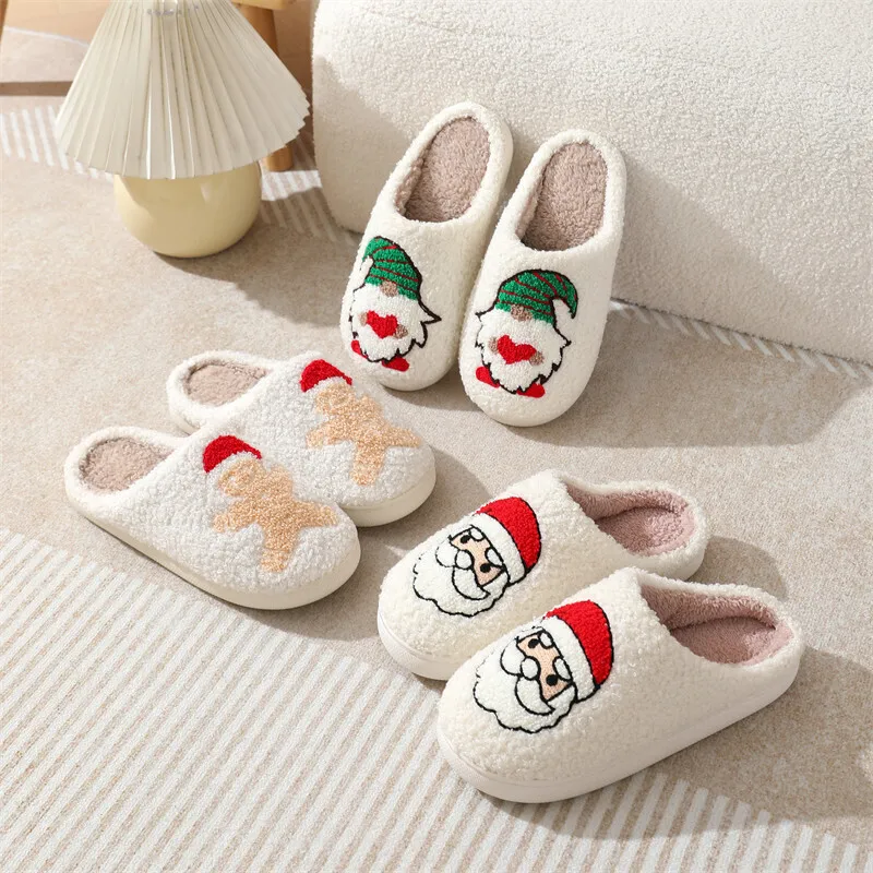 BRANGDY Fashion Quality Christmas Cotton Slippers Winter Cute Plush Home Warmth Couple Boys and Girls Same Cotton Slippers