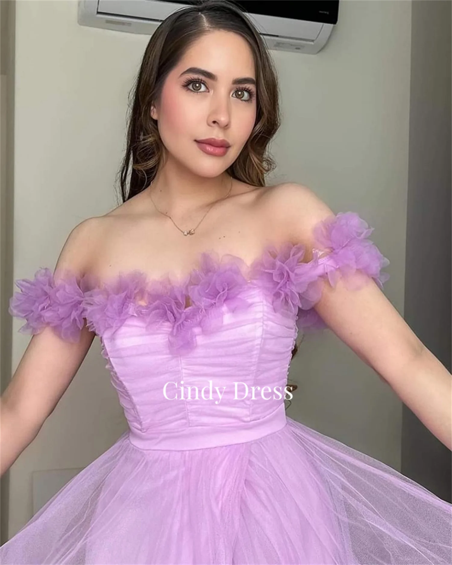 Cindy 3d flores fora dos ombros a linha lavanda roxo gordinho elegante vestidos de festa mulher noite gala baile de formatura vestido de casamento