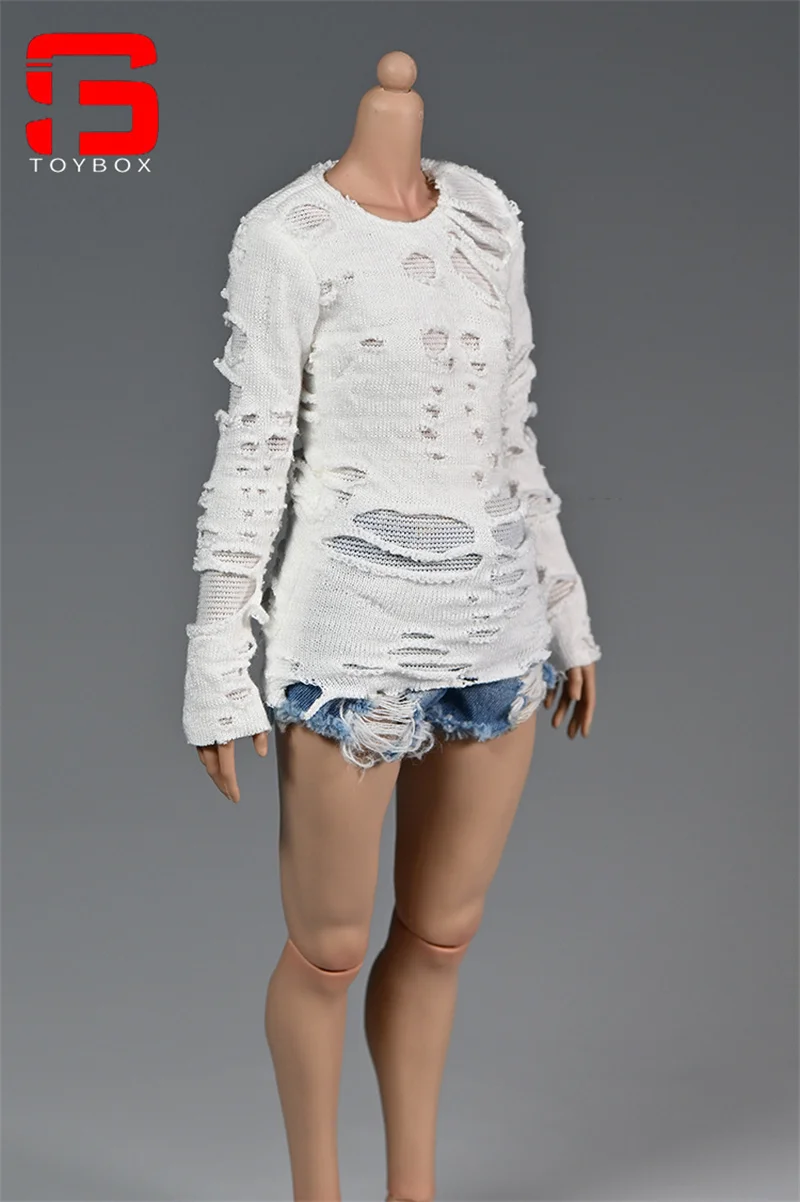 Aangepaste 1/6 Schaal Ondergesneden T-Shirt Met Gaten Kleding Model Fit 12 ''Vrouwelijke Soldaat Actiefiguur Body Poppen
