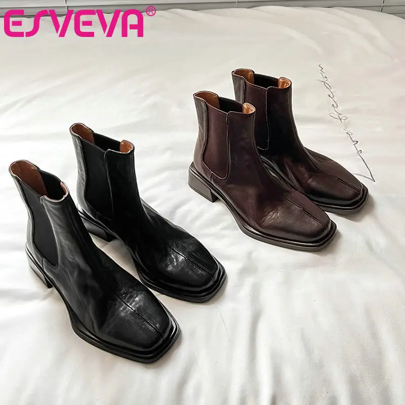 

ESEVEA 2024 new top cowhide sole and short leg women's boots for autumn and winter fashion, women's shoes size 34-40
