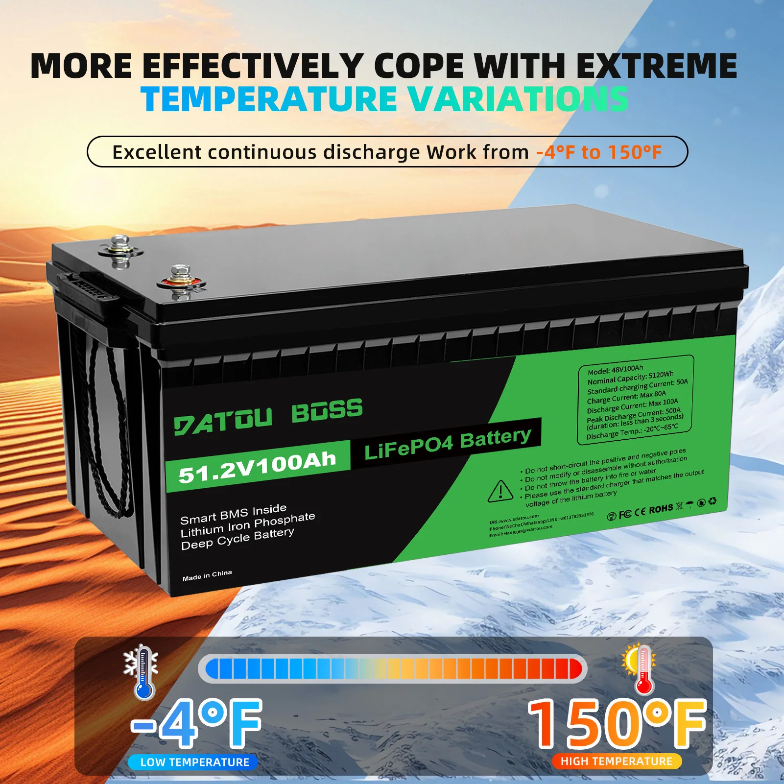 Datouboss 12V 100 200 300ah بطارية LiFePO4 محمولة قابلة للشحن مدمجة في نظام BMS ذكي دورة عميقة 10000 + لـ RV