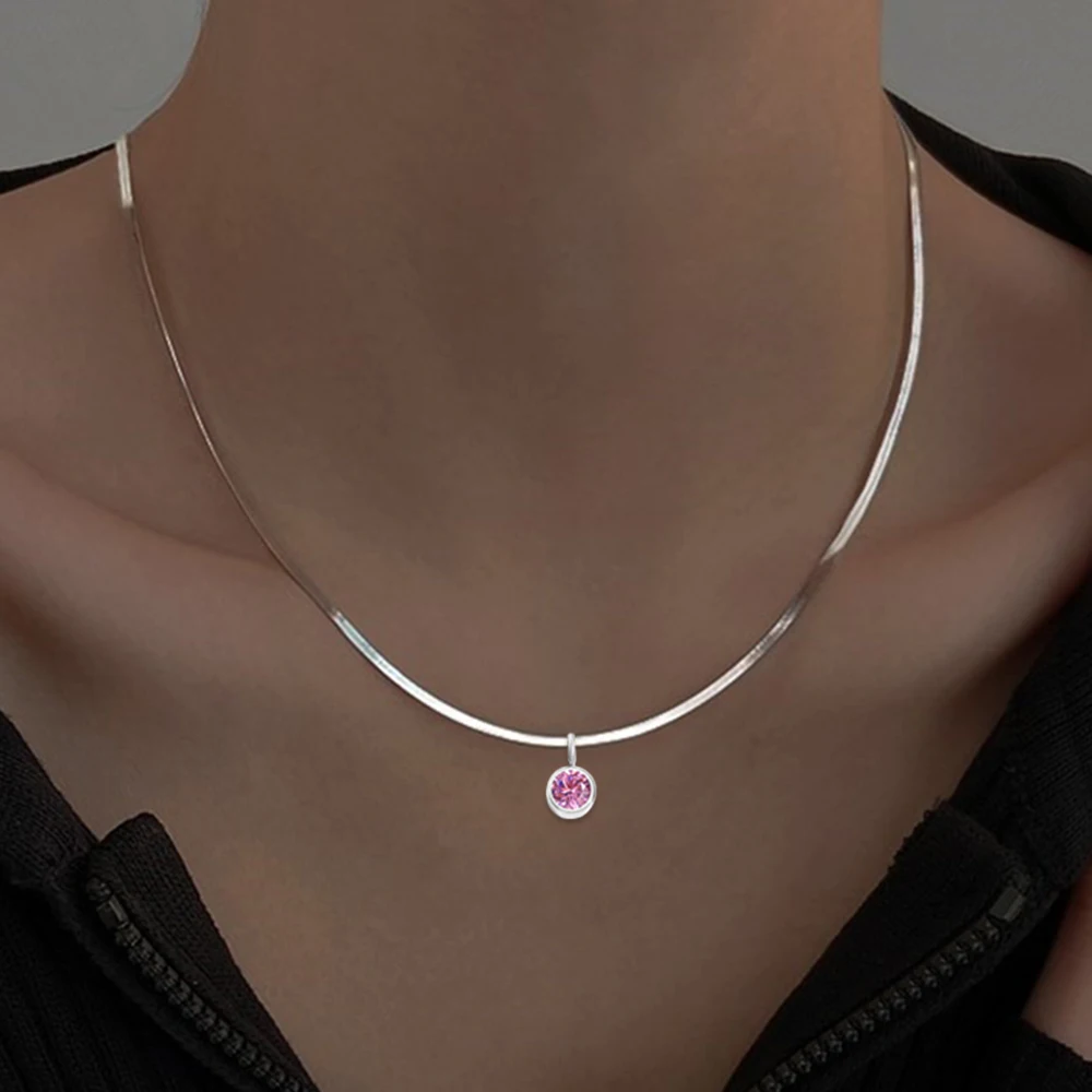 stainless steel jewelry Pendant Necklace for women 12 birthstone set necklace zirconia charms pendant choker Gifts for women