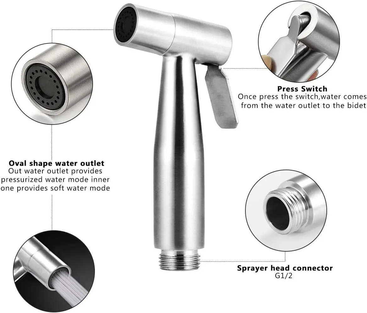 Protable Bidet Toilet Sprayer Stainless Steel Handheld Bidet Faucet Spray Home Bathroom Shower Head Self Cleaning Accessories