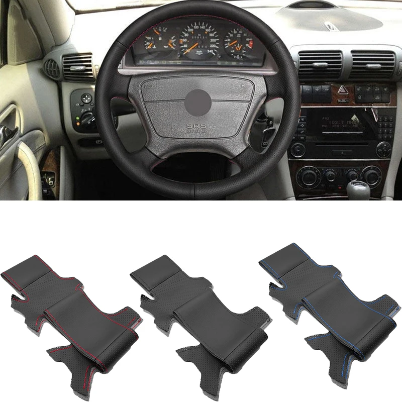 

Cubierta para volante de Mercedes Benz Clase C E S, cuero perforado cosido a mano con agujas E hilos, W202, W210, W140, C140