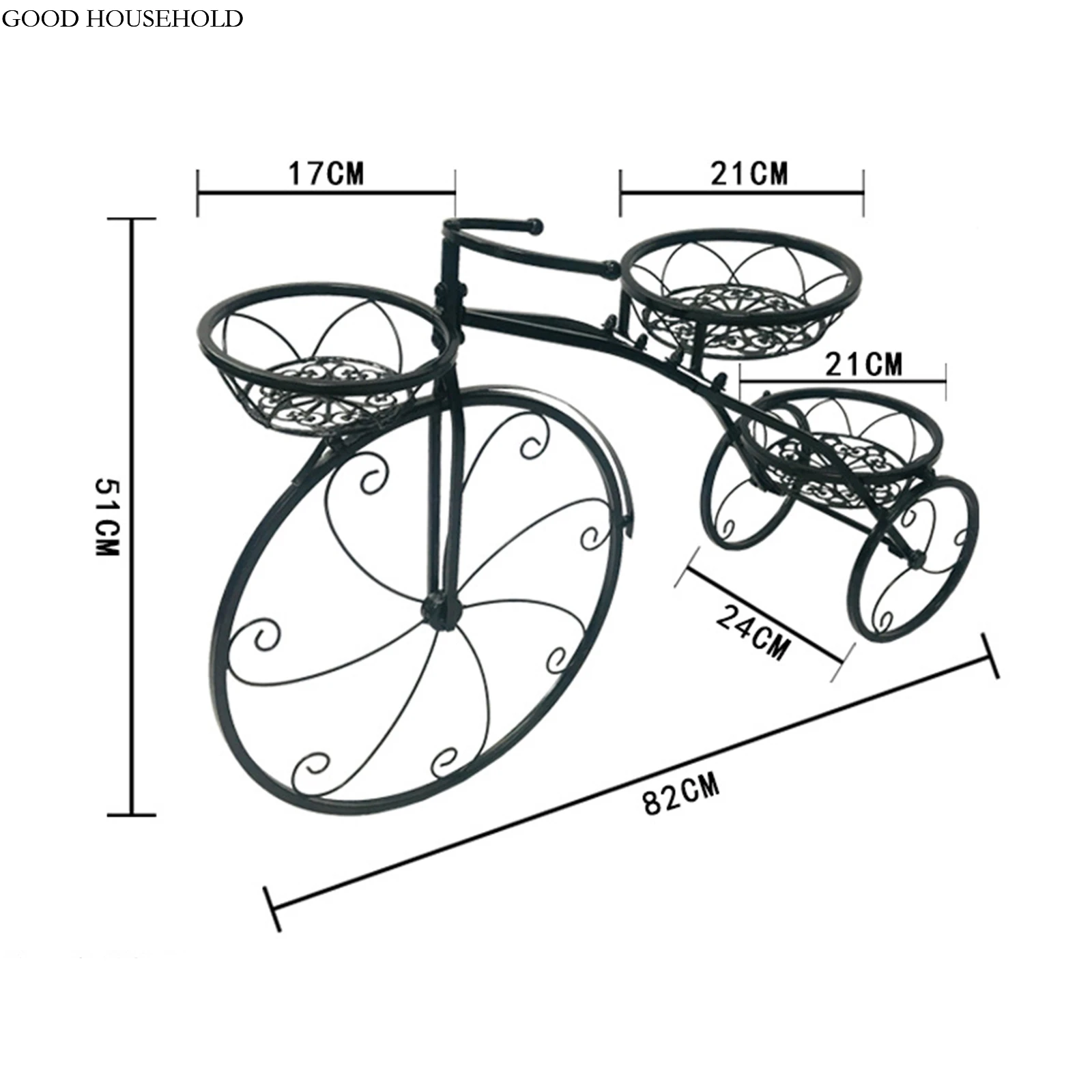 Outdoor Indoor Flower Pot Black/White Bicycle Plant Stand Yard Iron Basket Shelf Home Garden Decor