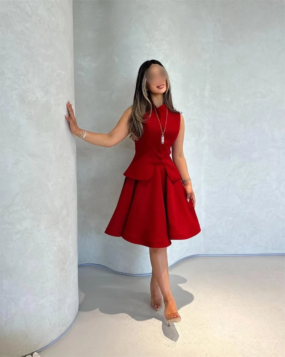 Вечернее платье по индивидуальному заказу, элегантное платье для выпускного вечера без рукавов с круглым вырезом и открытыми плечами, трапециевидное платье из джерси с рюшами до колена, вечерние платья