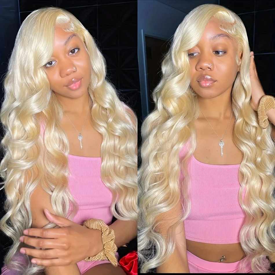 Perruque Lace Front Wig Body Wave Brésilienne Naturelle, Cheveux Sans Colle, Blond Miel 613, 13x6 HD, 13x4, Densité 200, pour Femme