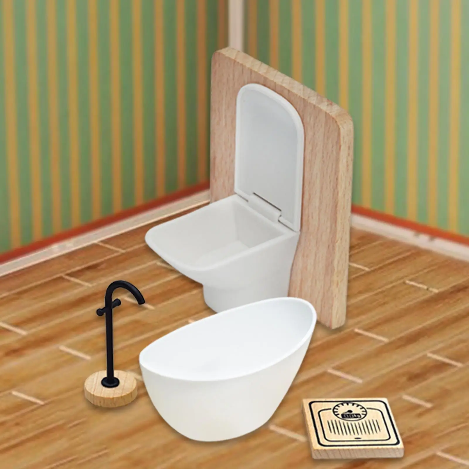 Juego de baño para casa de muñecas, 4 piezas, 1:12, muebles en miniatura, adornos