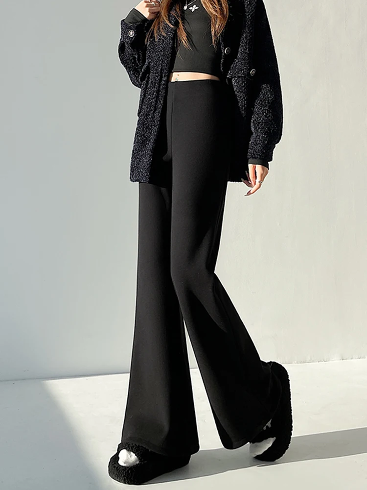 Pantaloni Invernali Lavorati a Maglia a Vita Alta Thiened Fce, Pantaloni Caldi da Donna, Vestibilità Comoda, Pantaloni a Zampa, Sensazione Casual