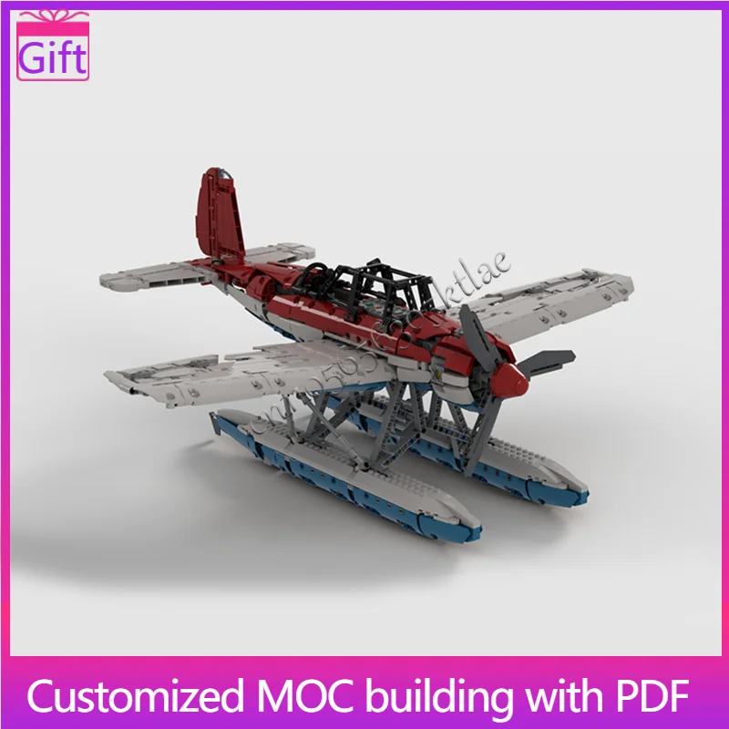 

1778 PCS MOC Floatplane Model With Red And Blue Design Modular Building Blocks Kids Assembly Display Toys Festival Surprise Gift