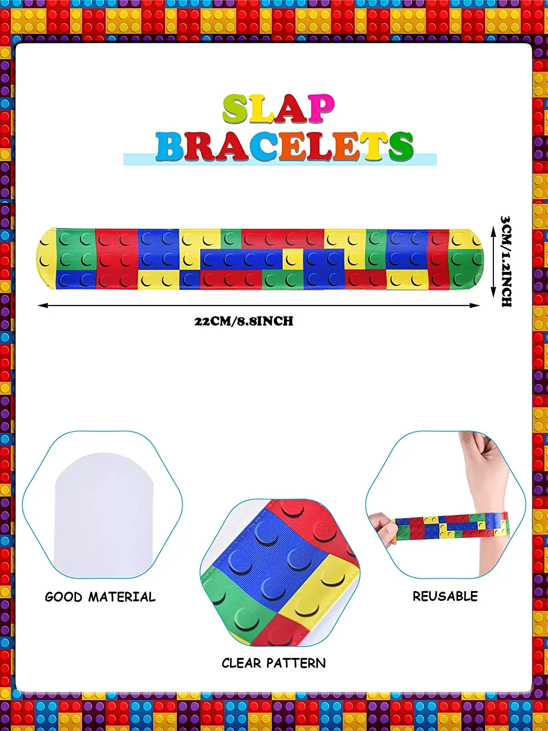 10 Pcs Brick Slap Bracelet Colorful Party Favors Pack Slap Bracelet for Boy Girls