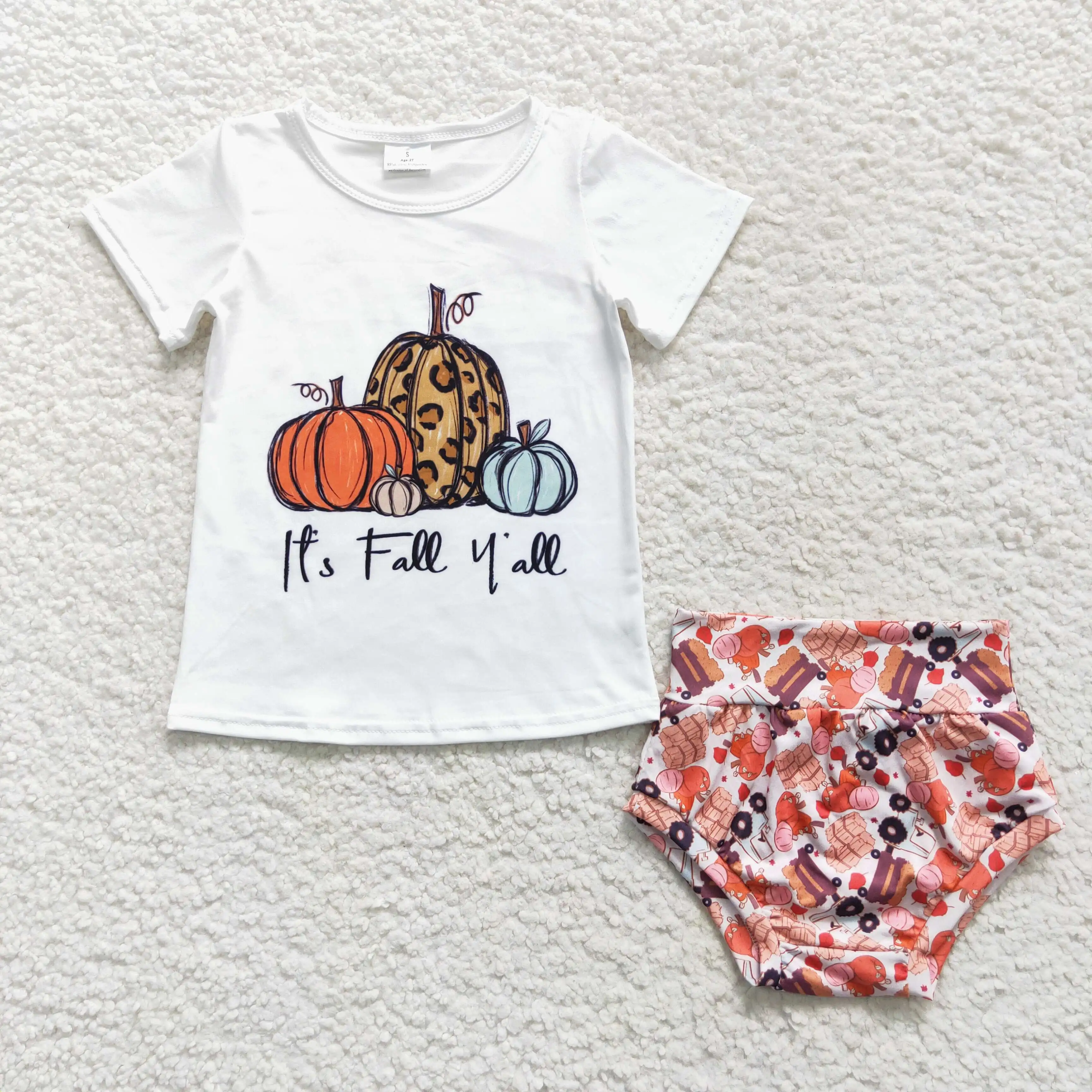 Baby Baby Bummies Pak Pompoen Pie Alfabet Orange Top Pompoen Pie Print String Baby 2Pcs Leuke Pak