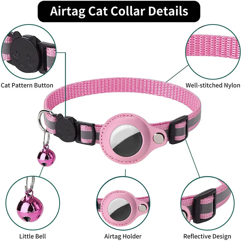 Dog Airtag Holder Collar Reflective Strip Nylon Adjustable Cat GPS Finder Anti-lost Location Tracker Bell Collar Pet Accessories