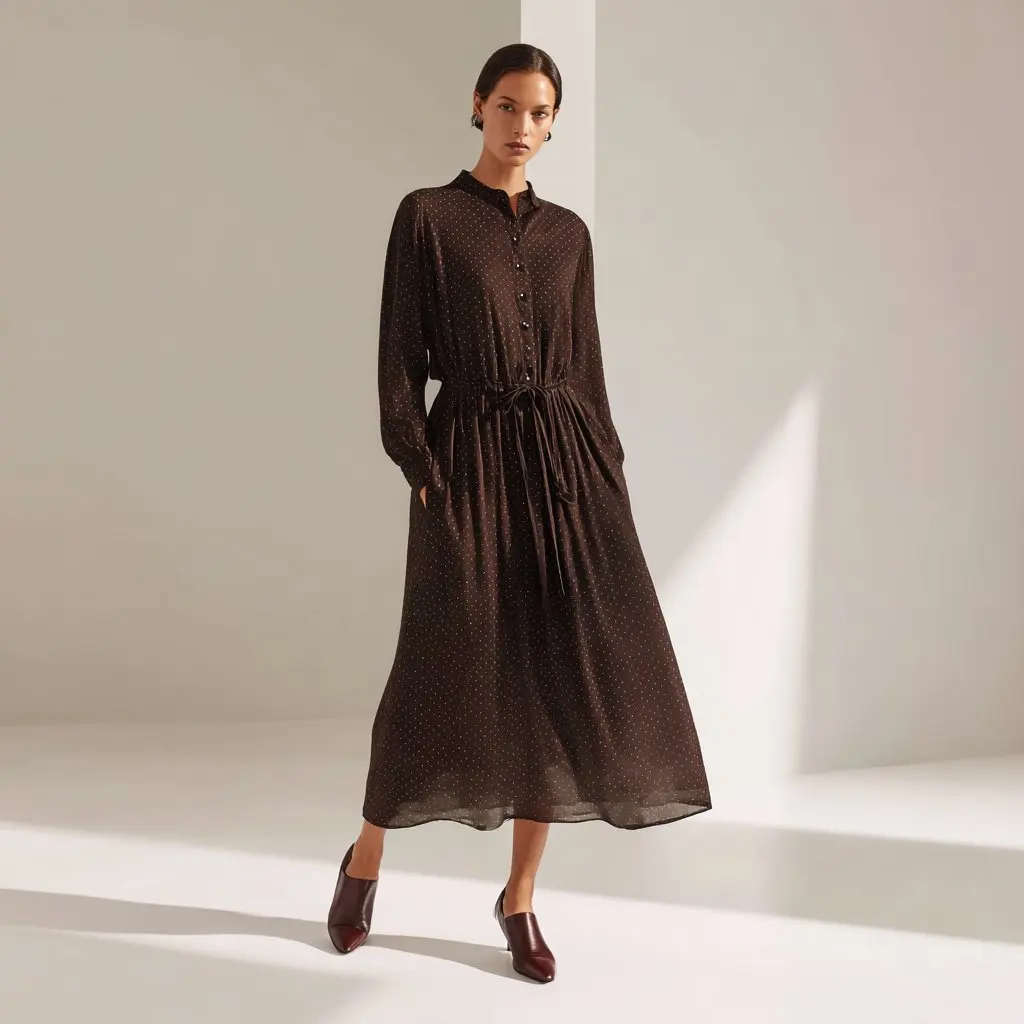 Robe d'hiver coupe ample, décontractée, col rond, mi-longue, jupe trapèze, manches droites, vêtements pour femmes, vêtements d'automne à la mode