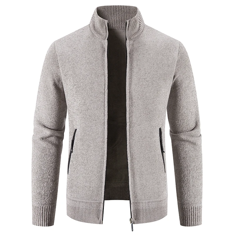 Nova Jaqueta Casual para Homens Camisola Cardigan Slim Solid Stand Collar Zipper Primavera Inverno Grosso Quente Roupas Masculinas