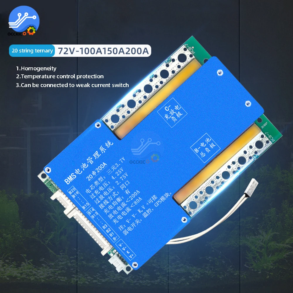 リチウム電池充電保護ボード,温度制御とバランスの取れた同じポート,bms 20s,72v,100a,150a,200a