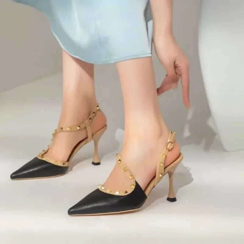 

Women's Luxury Sexy 8cm High Heels Sandals 2025 Summer Designer Brand Pointed Thin Heels Pumps Party Slippers Zapatos De Mujer