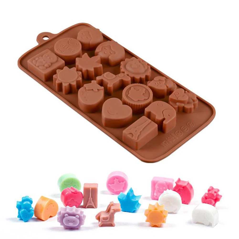 

15 Cavity Chocolate Mold Silicone Candy Molds Baking Small Animals Bakeware Cake Brown