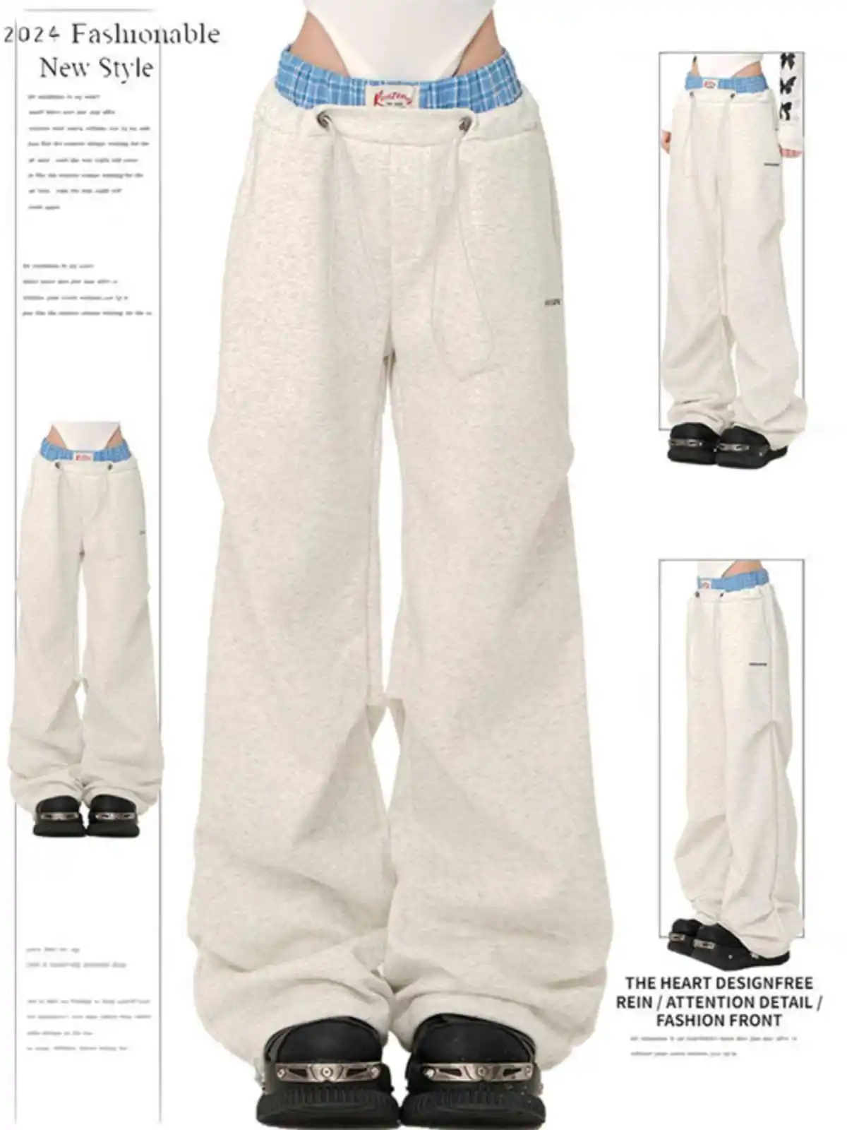 

Женские светло-серые мешковатые спортивные штаны Harajuku, лоскутные брюки большого размера, винтажные брюки 90-х годов в японском стиле 2000-х годов, брюки Y2k, одежда 2025